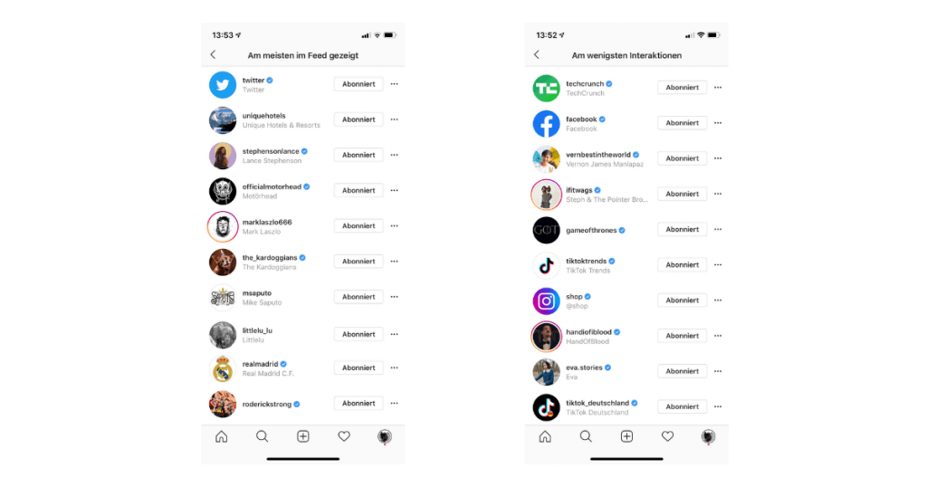 Instagram-Konten-wenigste-interaktionen