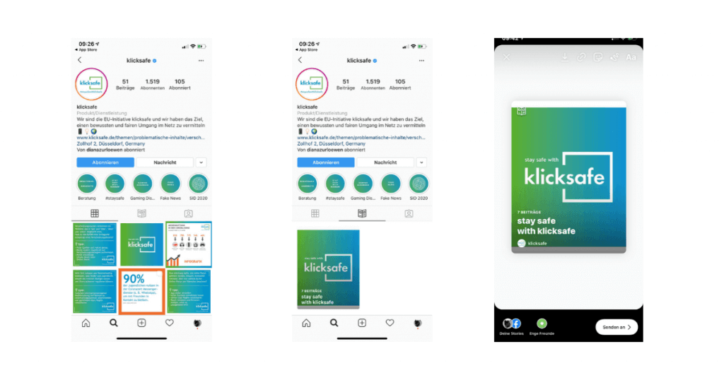 Inatagram Guides - Beispiel Klicksafe