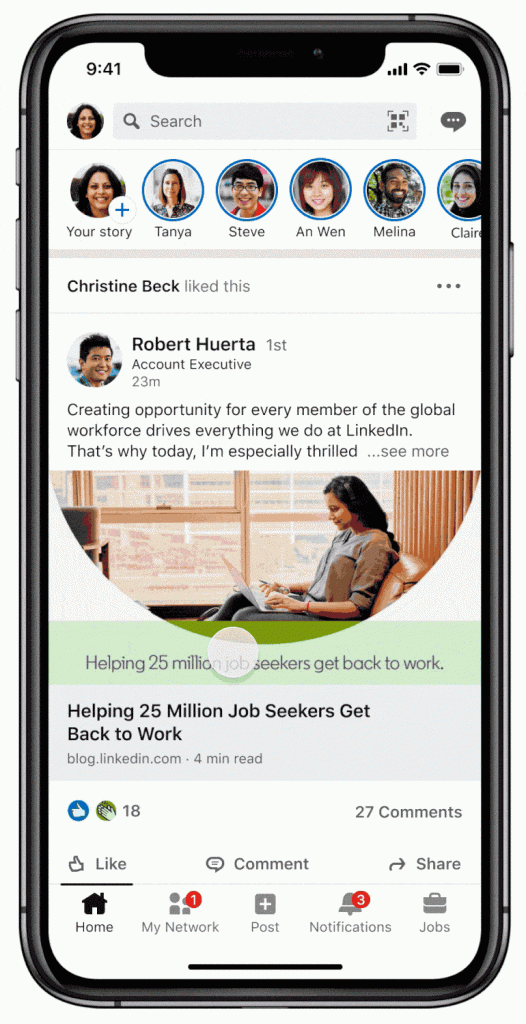 LinkedIn Redesign der mobile App mit LinkedIn Stories