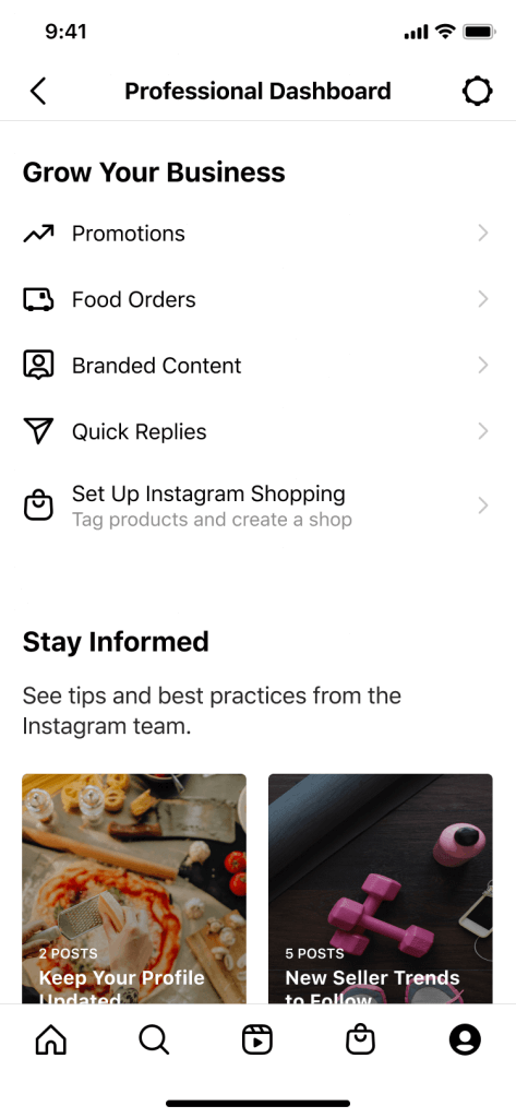 Instagram Professional Dashboard Unternehmensansicht