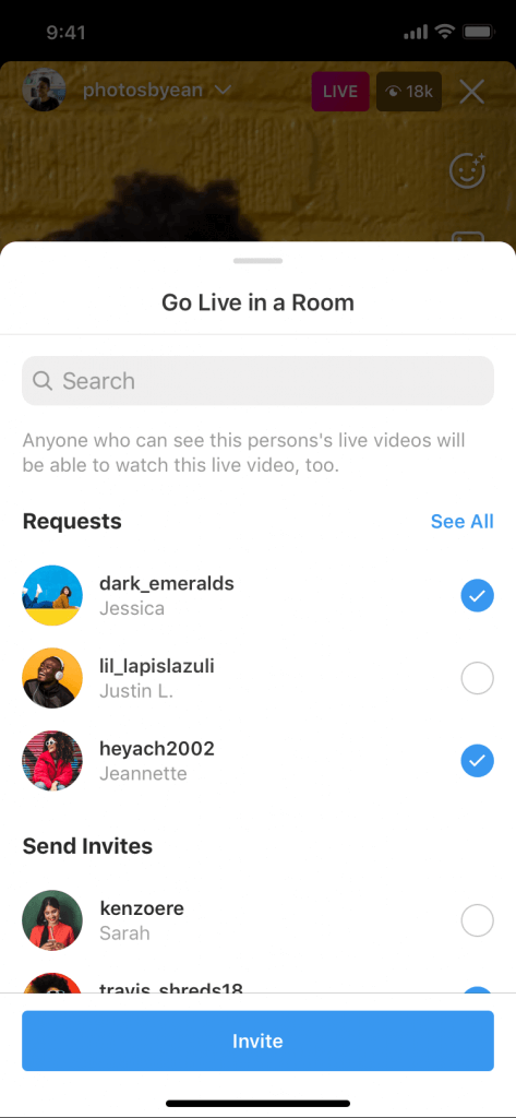 Live Rooms - Instagram Accounts einladen