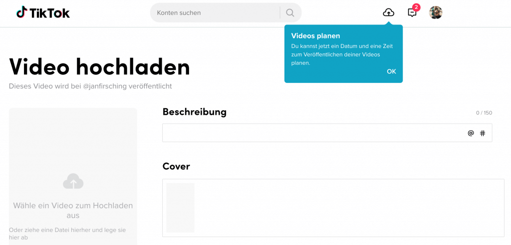 TikTok Videos planen Desktop